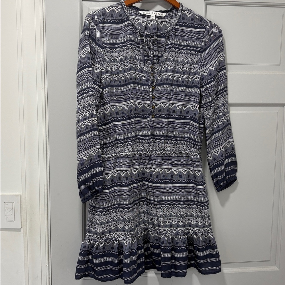 Veronica Beard Navy and White Patterned Dress